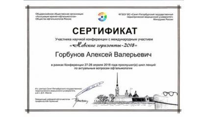 Сертификат участника конференции Невские горизонты - 2018