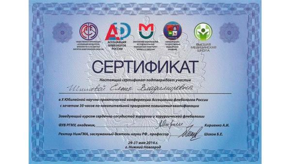 Сертификат участника X научно-практической конференции