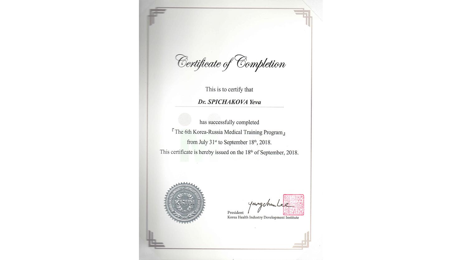 Сертификат стажировки в Корее