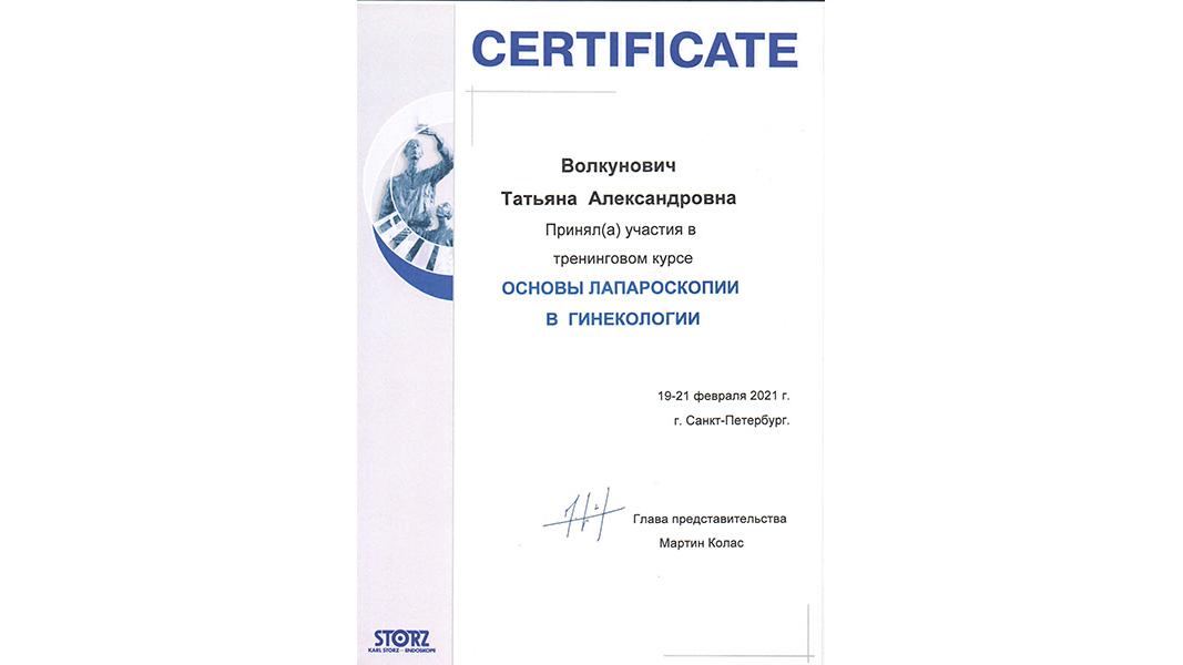 Сертификат тренинг курса Основы лапароскопии